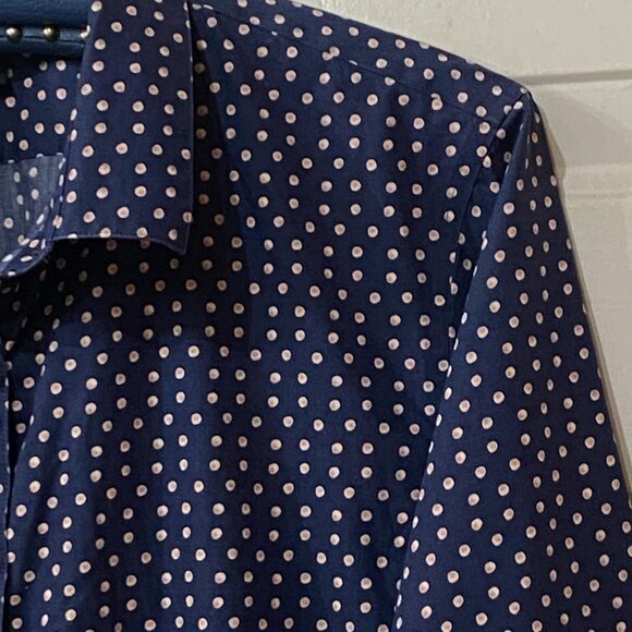 NEW Lands'End Supima No-Iron Sz 18 Blouse Shirt Long Sleeve Navy Polka Dot - Picture 3 of 12